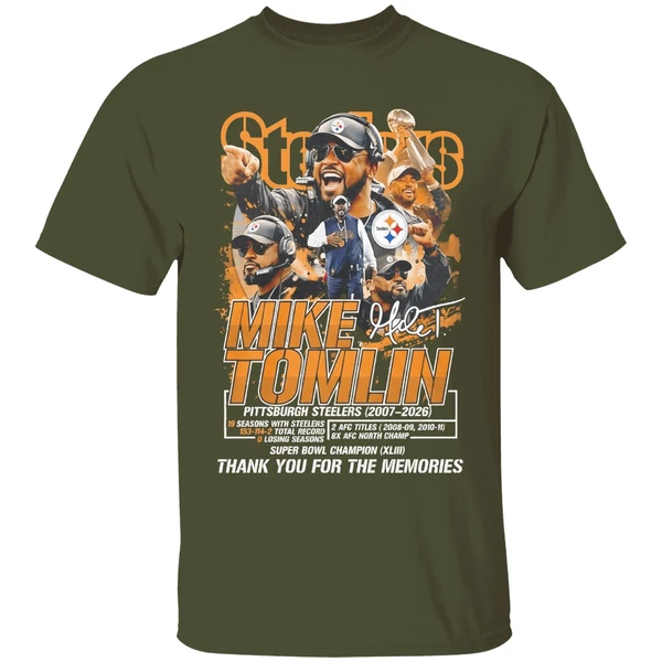 mike tomlin steelers 2007 2026 thank you for the memories shirt militarygreen
