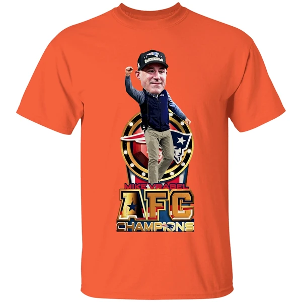 mike vrabel bobblehead new england patriots football afc champions 2026 shirt orange