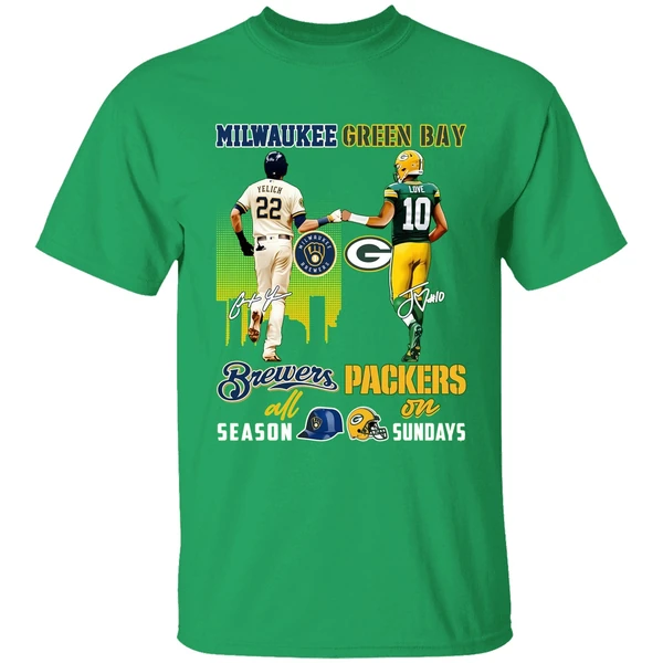 Milwaukee Brewers All Season Green Bay Packers On Sunday Shirt - Image 2
