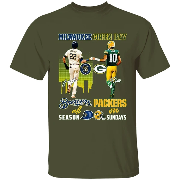 milwaukee brewers all season green bay packers on sunday shirt militarygreen