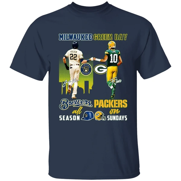 milwaukee brewers all season green bay packers on sunday shirt navy