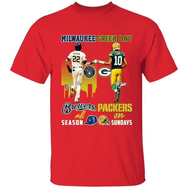 Milwaukee Brewers All Season Green Bay Packers On Sunday Shirt - Image 7