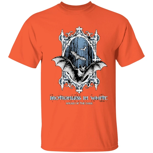 motionless in white afraid of the dark bat shirt orange