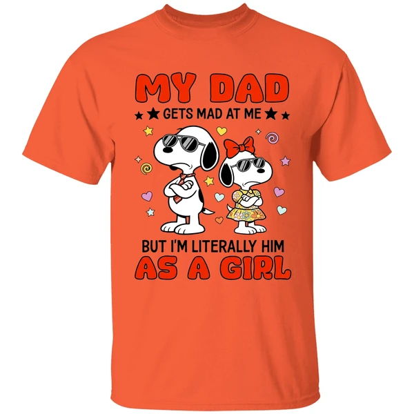 my dad gets mad at me but im literally him as a girl snoopy shirt orange