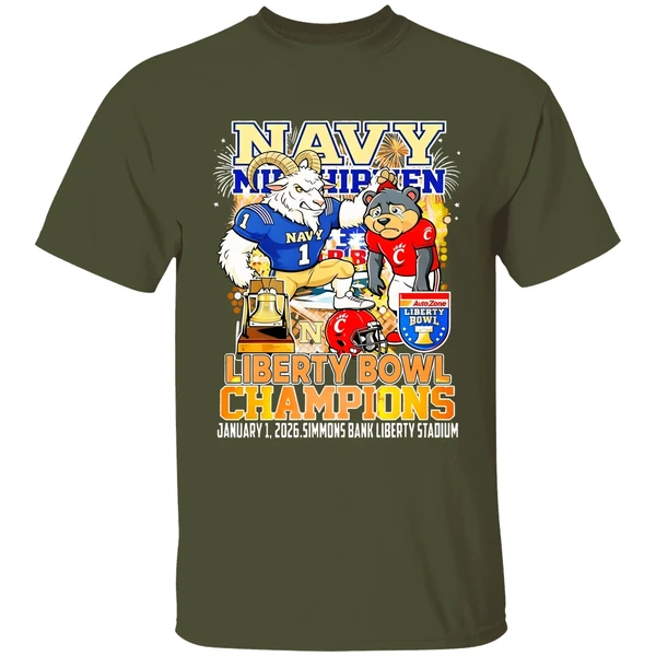 navy midshipmen 2025 liberty bowl champions mascot shirt militarygreen