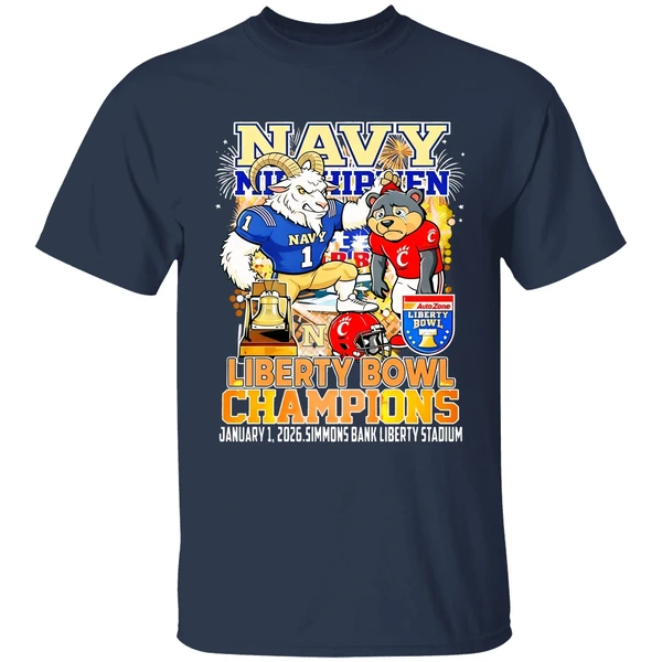 navy midshipmen 2025 liberty bowl champions mascot shirt navy