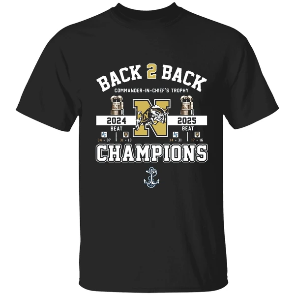 Navy Midshipmen Back 2 Back Commander In Chiefs Trophy 2025 Champions Shirt