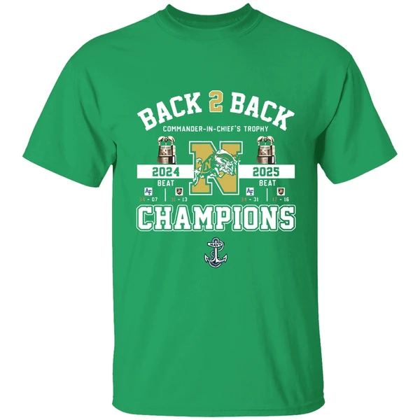 Navy Midshipmen Back 2 Back Commander In Chiefs Trophy 2025 Champions Shirt - Image 2