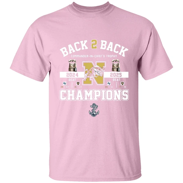 navy midshipmen back 2 back commander in chiefs trophy 2025 champions shirt lightpink