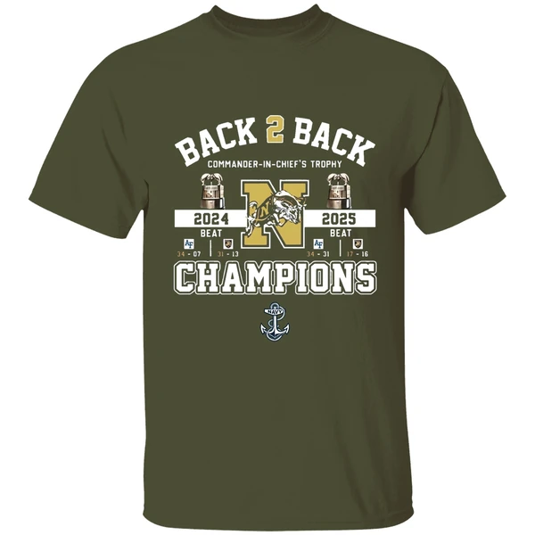Navy Midshipmen Back 2 Back Commander In Chiefs Trophy 2025 Champions Shirt - Image 4