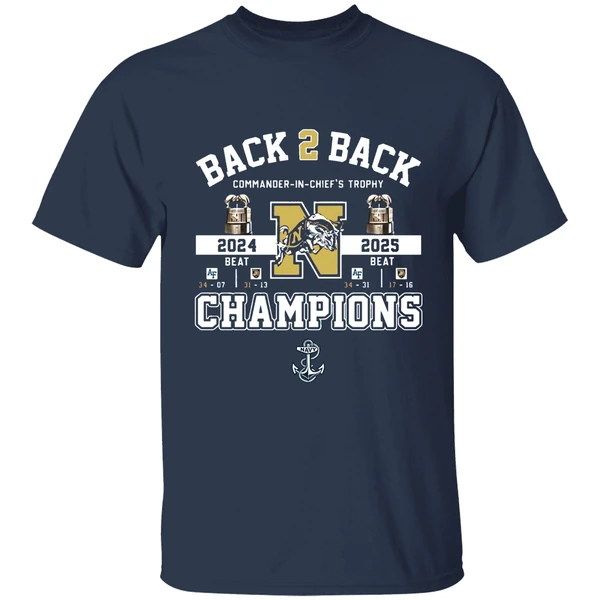 navy midshipmen back 2 back commander in chiefs trophy 2025 champions shirt navy