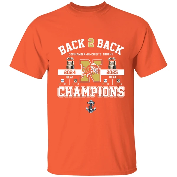 Navy Midshipmen Back 2 Back Commander In Chiefs Trophy 2025 Champions Shirt - Image 6