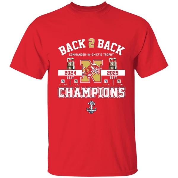 Navy Midshipmen Back 2 Back Commander In Chiefs Trophy 2025 Champions Shirt - Image 7