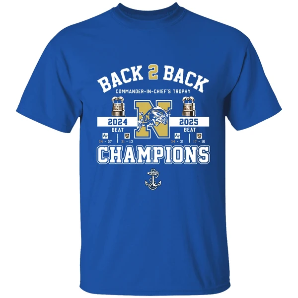 Navy Midshipmen Back 2 Back Commander In Chiefs Trophy 2025 Champions Shirt - Image 8