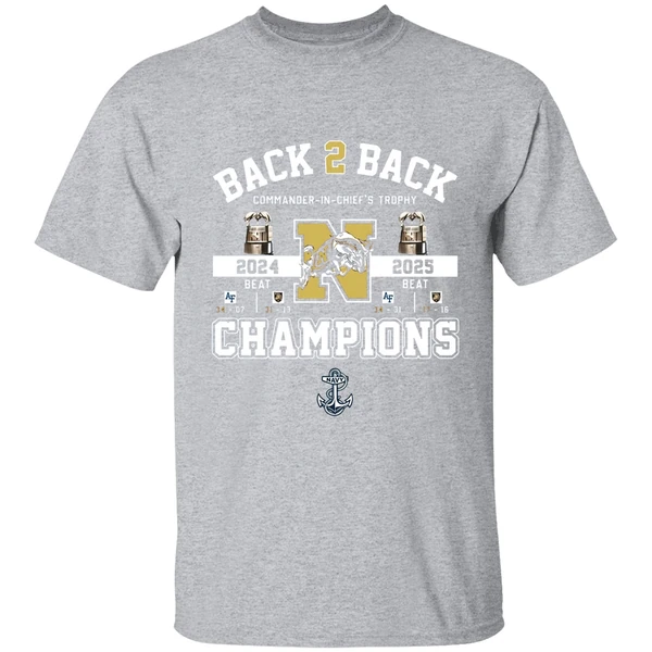 Navy Midshipmen Back 2 Back Commander In Chiefs Trophy 2025 Champions Shirt - Image 9