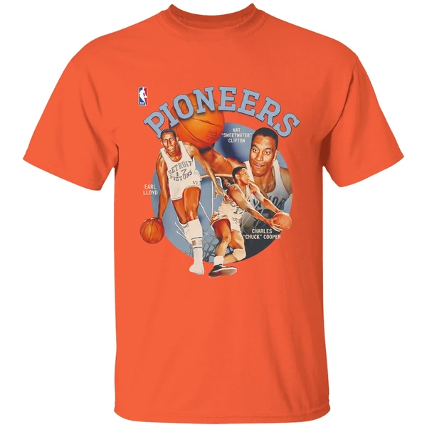 nba pioneers day nat sweetwater clifton earl lloyd and charles chuck cooper shirt orange