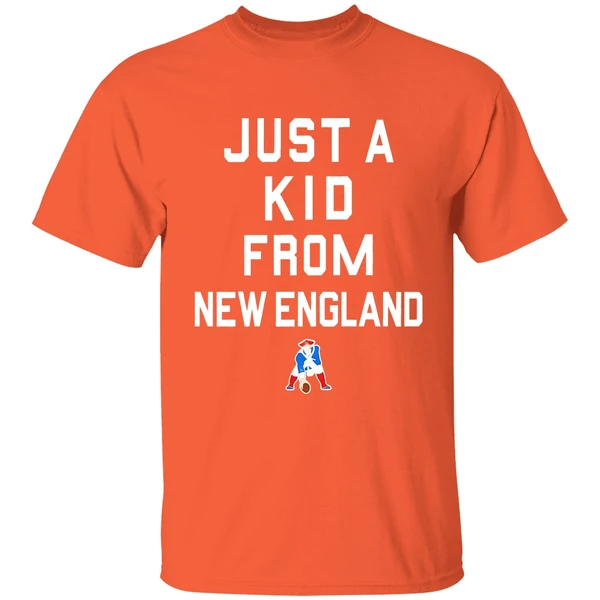 new england patriots just a kid from new england shirt orange