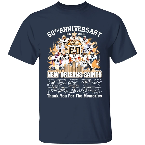 new-orleans-saints-60th-anniversary-1966-2026-thank-you-for-the-memories-shirt-navy