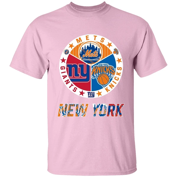 New York Knicks New York Mets New York Giants Mashup Logo Shirt - Image 2