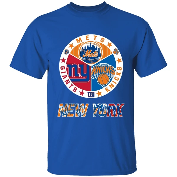 New York Knicks New York Mets New York Giants Mashup Logo Shirt - Image 5
