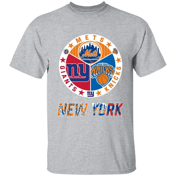 New York Knicks New York Mets New York Giants Mashup Logo Shirt - Image 6