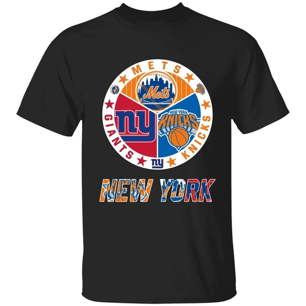 New York Knicks New York Mets New York Giants Mashup Logo Shirt - Image 7