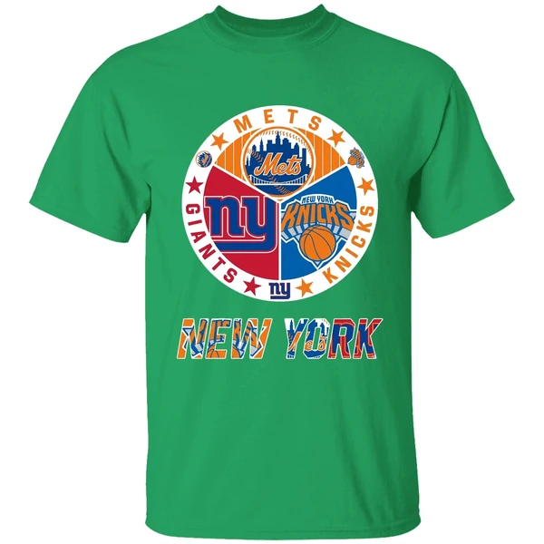 New York Knicks New York Mets New York Giants Mashup Logo Shirt - Image 8