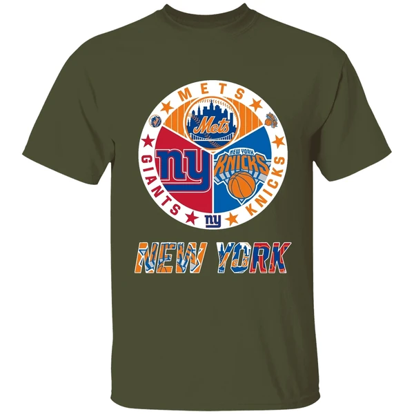 New York Knicks New York Mets New York Giants Mashup Logo Shirt - Image 9