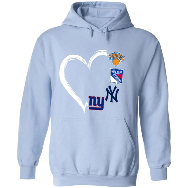 New York Knicks Rangers Yankees Giants 4 Teams Logo Heart 2023 Hoodie - Image 4