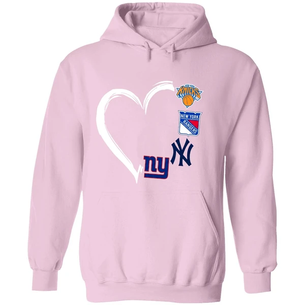 New York Knicks Rangers Yankees Giants 4 Teams Logo Heart 2023 Hoodie - Image 5