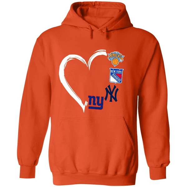 New York Knicks Rangers Yankees Giants 4 Teams Logo Heart 2023 Hoodie - Image 6