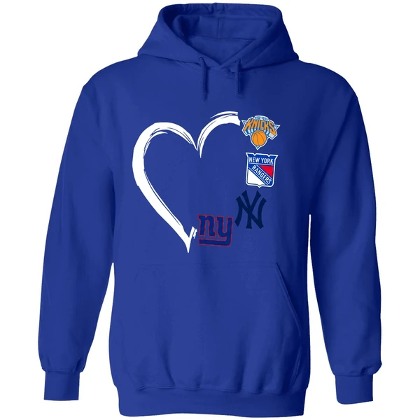New York Knicks Rangers Yankees Giants 4 Teams Logo Heart 2023 Hoodie - Image 7