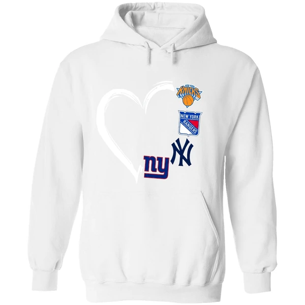 New York Knicks Rangers Yankees Giants 4 Teams Logo Heart 2023 Hoodie - Image 8