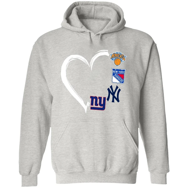New York Knicks Rangers Yankees Giants 4 Teams Logo Heart 2023 Hoodie - Image 9