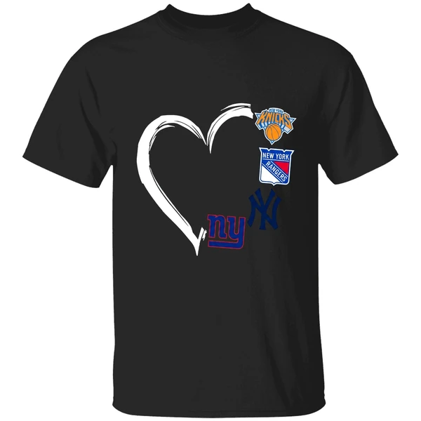 New York Knicks Rangers Yankees Giants 4 Teams Logo Heart 2023 Shirt