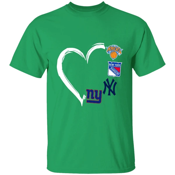 New York Knicks Rangers Yankees Giants 4 Teams Logo Heart 2023 Shirt - Image 2