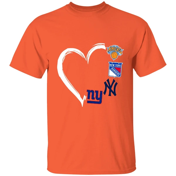 New York Knicks Rangers Yankees Giants 4 Teams Logo Heart 2023 Shirt - Image 6