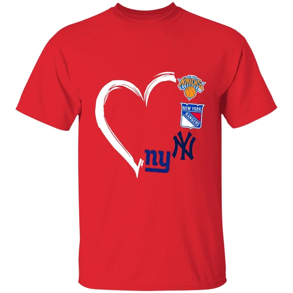 New York Knicks Rangers Yankees Giants 4 Teams Logo Heart 2023 Shirt - Image 7
