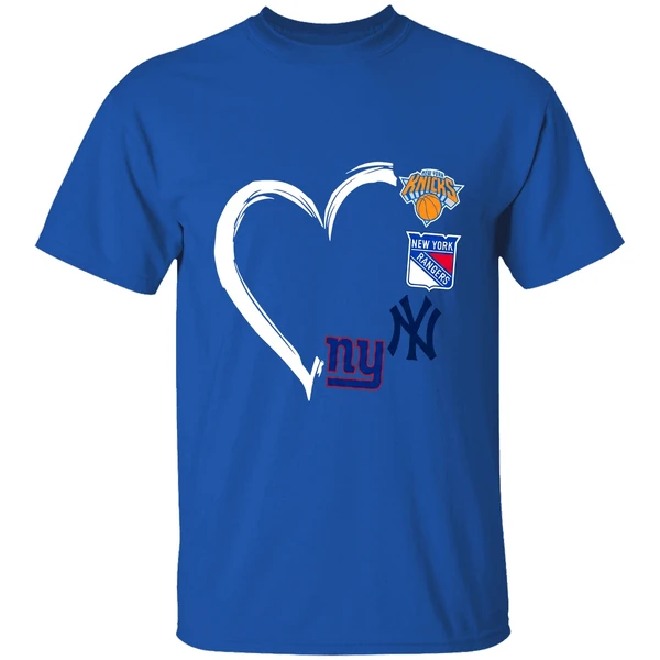 New York Knicks Rangers Yankees Giants 4 Teams Logo Heart 2023 Shirt - Image 8
