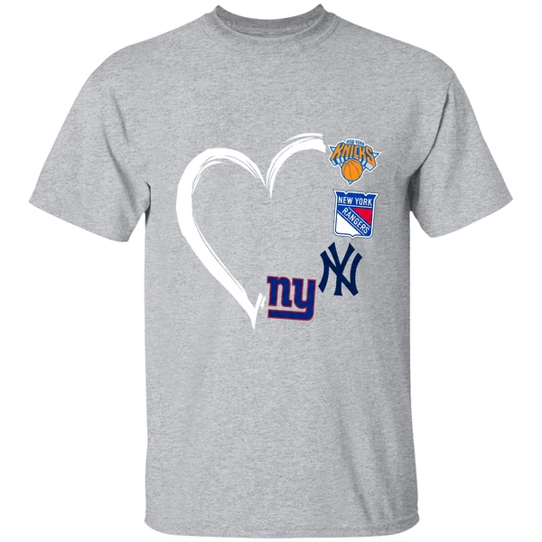 New York Knicks Rangers Yankees Giants 4 Teams Logo Heart 2023 Shirt - Image 9