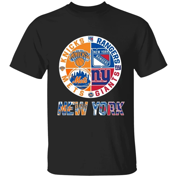New York Mets Knicks Rangers Giants 4 Teams Sports Circle Logo Shirt
