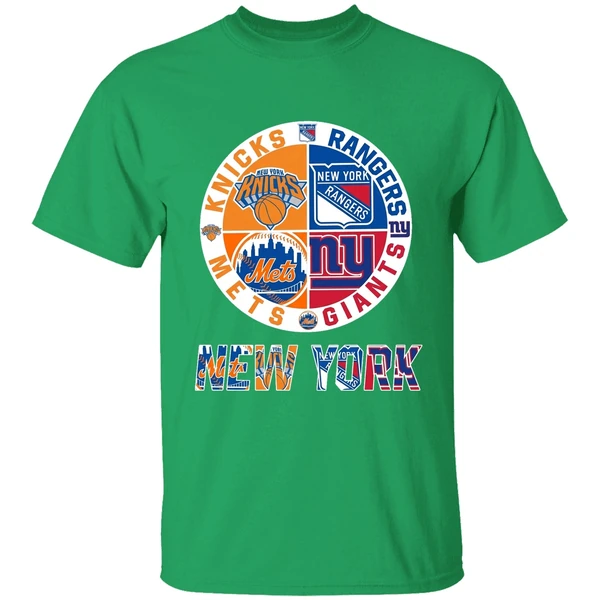 New York Mets Knicks Rangers Giants 4 Teams Sports Circle Logo Shirt - Image 2