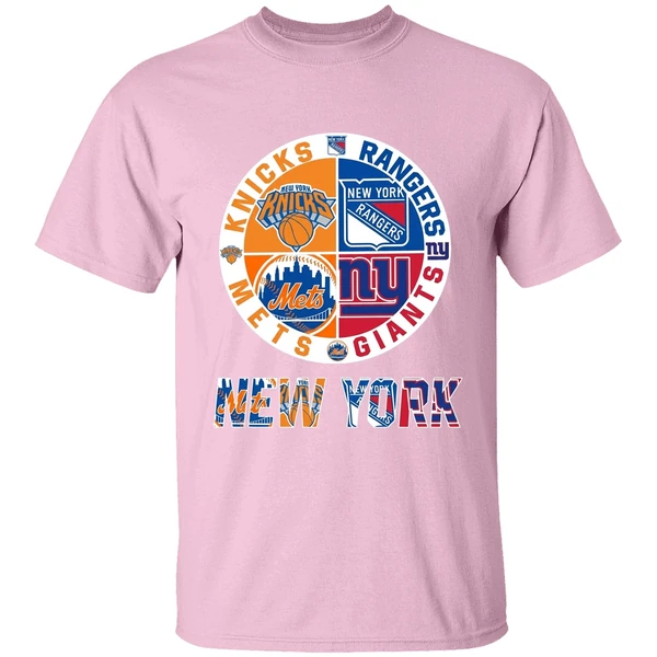 New York Mets Knicks Rangers Giants 4 Teams Sports Circle Logo Shirt - Image 3