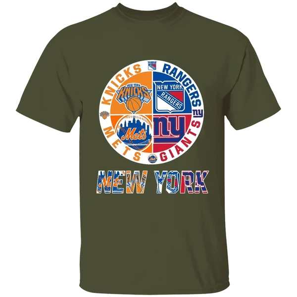 New York Mets Knicks Rangers Giants 4 Teams Sports Circle Logo Shirt - Image 4