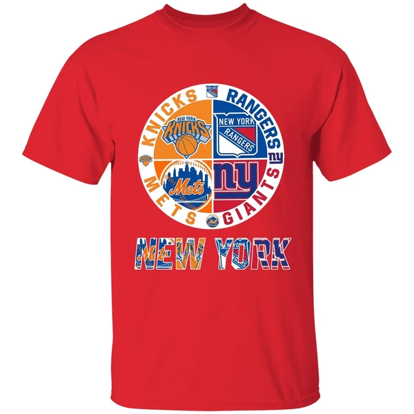 New York Mets Knicks Rangers Giants 4 Teams Sports Circle Logo Shirt - Image 7