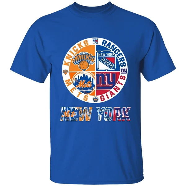 New York Mets Knicks Rangers Giants 4 Teams Sports Circle Logo Shirt - Image 8