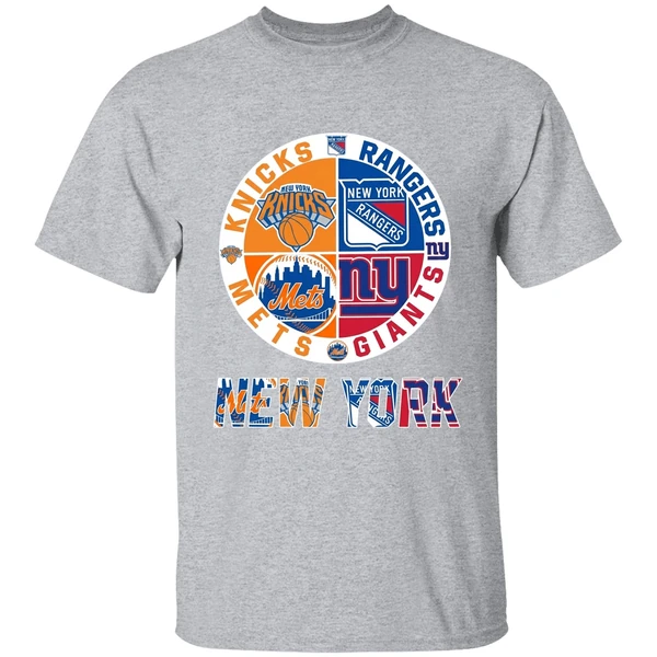 New York Mets Knicks Rangers Giants 4 Teams Sports Circle Logo Shirt - Image 9
