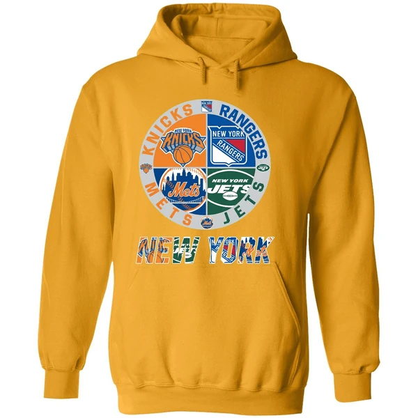 New York Mets Knicks Rangers Jets Sport Teams Logo Hoodie