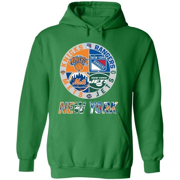 New York Mets Knicks Rangers Jets Sport Teams Logo Hoodie - Image 2