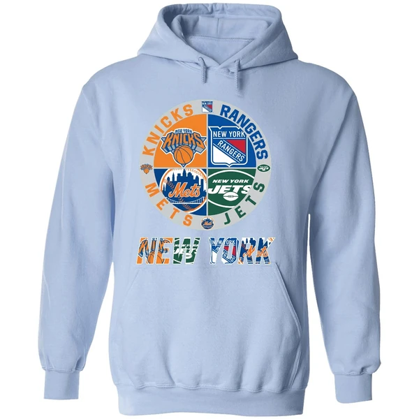 New York Mets Knicks Rangers Jets Sport Teams Logo Hoodie - Image 4